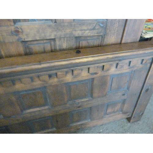 435 - STAINED PINE GOTHIC STYLE KING SIZE BED FRAME