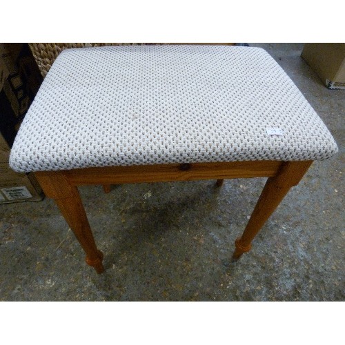 360C - PINE DRESSING TABLE STOOL AND WICKER LINEN BASKET