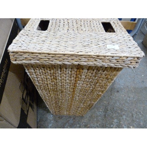 360C - PINE DRESSING TABLE STOOL AND WICKER LINEN BASKET