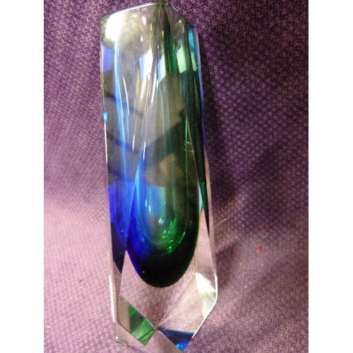 76 - GENUINE HAND-WORKED MURANO GLASS VASE. STAMPED ON BASE 'MANDRUZZATO' ANGULAR/MULTI-FACETED.