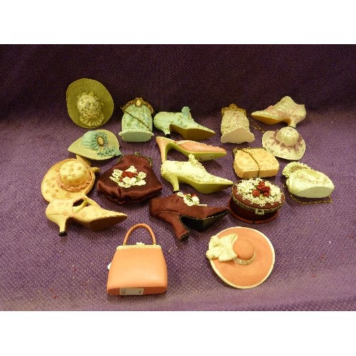 111 - COLLECTORS MINIATURE HAT, HANDBAG AND SHOE COLLECTIONS. 6 SETS OF 3 PCS.