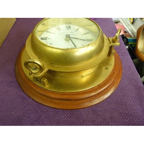 181 - HEAVY BRASS RICKMERS 'SHIP'S TIME' PORTHOLE CLOCK