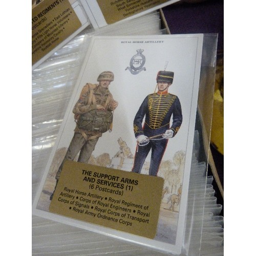 144 - NEW/PACKAGED GEOFF WHITE MILITARY POSTCARDS. 125 X SETS, 6 IN A SET, 5 X DIFFERENT DESIGNS.