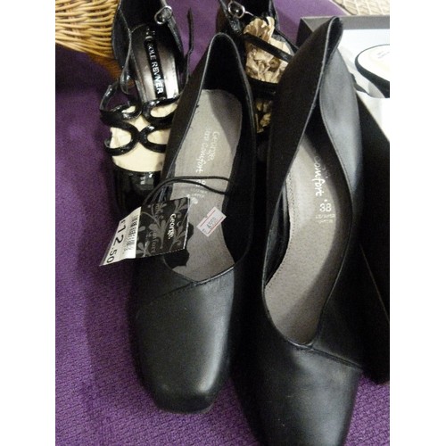 163 - BRUNO MAGLI HEELED BLACK MULES. NEW. WITH 3 FURTHER PAIRS OF BLACK SHOES. 6/7