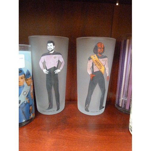 377 - 13 X HI-BALL GLASS TUMBLERS. INC STAR TREK, THUNDERBIRDS, PBORO BEER FEST 2001, MICKEY & MINNIE ETC.