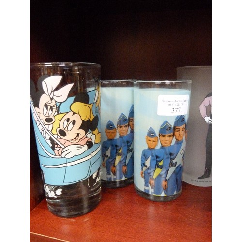 377 - 13 X HI-BALL GLASS TUMBLERS. INC STAR TREK, THUNDERBIRDS, PBORO BEER FEST 2001, MICKEY & MINNIE ETC.