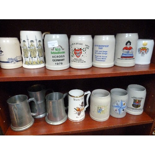 380 - GERMAN 70'S 80'S BEER TANKARD COLLECTION. 11 X CERAMIC, 3 X PEWTER.