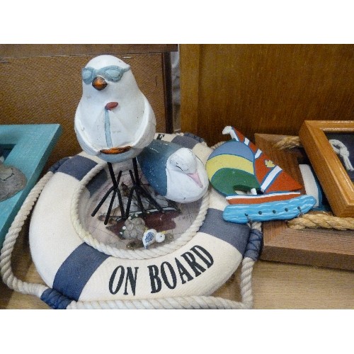 399 - BEACH/COASTAL THEMED ITEMS. INC SMALL 3D BOAT PICTURES, SEAGULLS, SAILORS, FISHERMEN ETC.