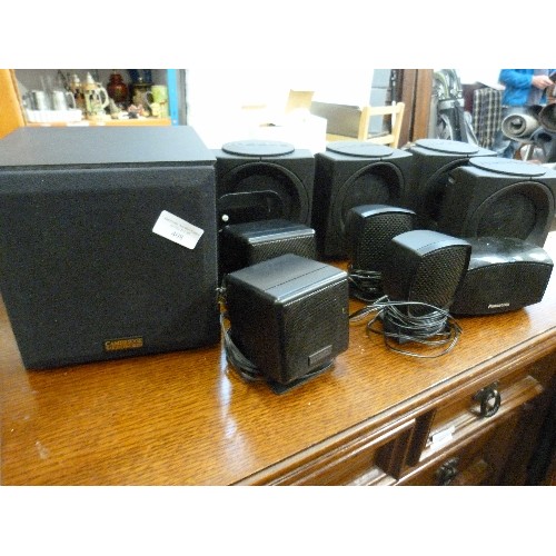 408 - SET OF SMALL WHARFEDALE MODUS SPEAKERS, A SET OF CAMBRIDGE SOUNDWORKS SPEAKERS, AND PANASONIC.