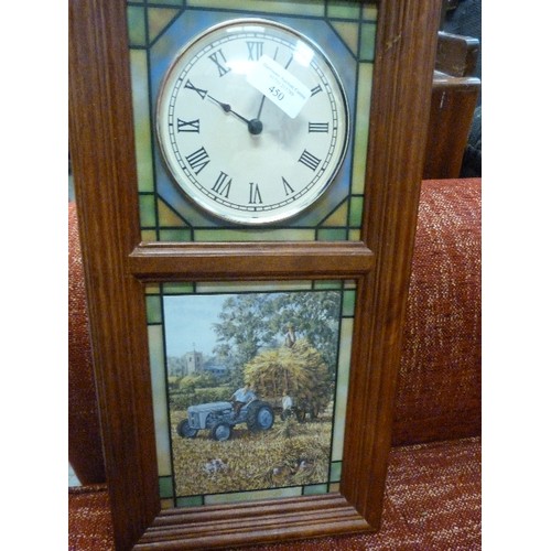 450 - DANBURY MINT WALL CLOCK. 'THE FORD TRACTOR' STAINED GLASS CLOCK, BY MICHAEL HERRING.