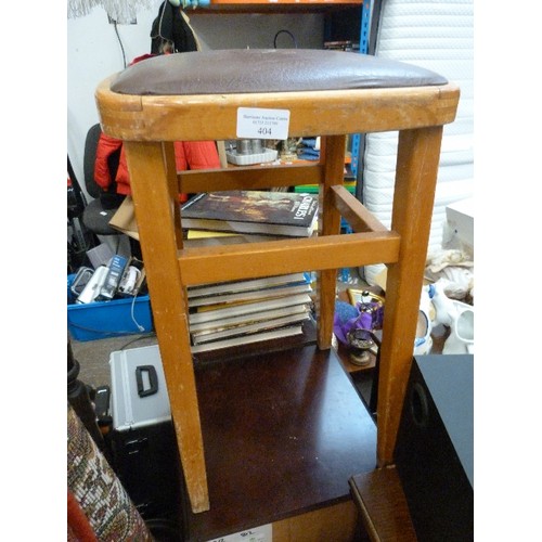 404 - VINTAGE KITCHEN STOOL BROWN LEATHERETTE SEAT.