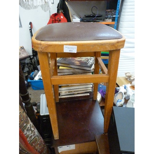 404 - VINTAGE KITCHEN STOOL BROWN LEATHERETTE SEAT.