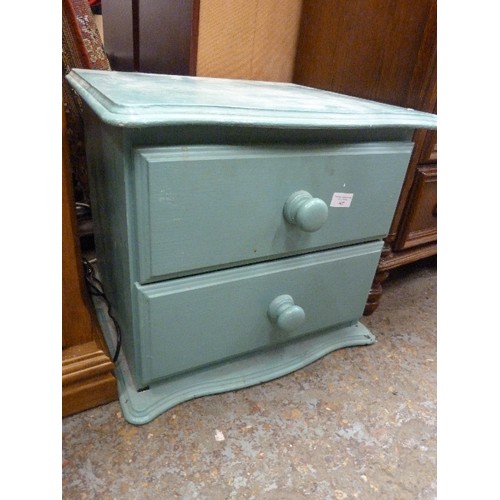 407 - SMALL JADE PAINTED 2 DRAWER CHEST/BEDSIDE. 49CMW.