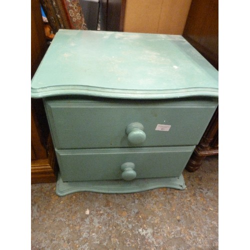 407 - SMALL JADE PAINTED 2 DRAWER CHEST/BEDSIDE. 49CMW.