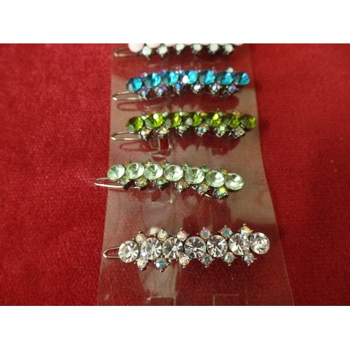 28 - A CARD OF BRIGHTLY COLOURED STONES HAIR SLIDES