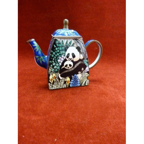 2 - HAND ENAMELLED MINIATURE TEAPOT WITH PANDAS - 