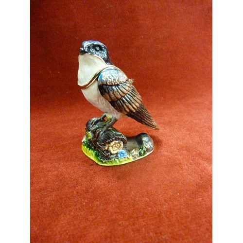 8 - ENAMELLED & GEM ENCRUSTED METAL BLUETIT ORNAMENT BOX- HINGED AT NECK - 8CM