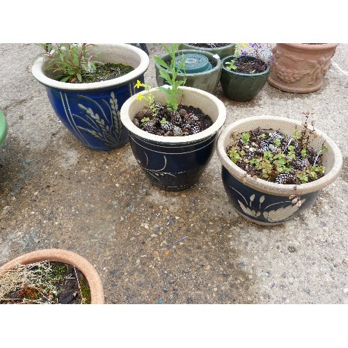 612 - 3 GLAZED EARTHENWARE PLANT POTS