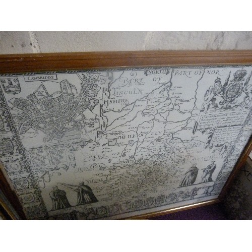 179A - 2 FRAMED AND GLAZED VINTAGE STYLE MAPS OF SURREY AND CAMBRIDGE