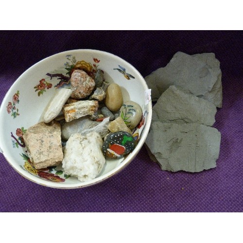 85 - UNUSUAL STONES AND ROCKS, CONTAINED IN A VINTAGE BOWL.