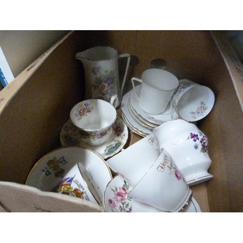 151 - BOX OF CUPS AND SAUCERS - ROYAL ALBERT, COMMEMORATIVE ETC