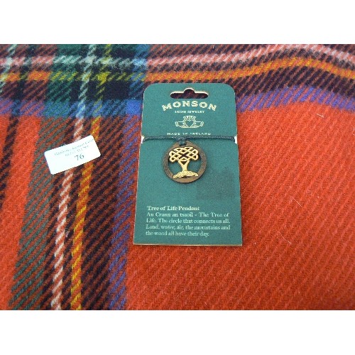 76 - VINTAGE WOOL TRAVEL RUG. RED CHECKED. THE TALISMAN, MADE IN SCOTLAND. ROYAL STEWART.