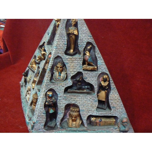 80 - DECORATIVE PYRAMID DISPLAY. CONTAINING PHAROES, TUTANKHAMUN, SPHYNX ETC.