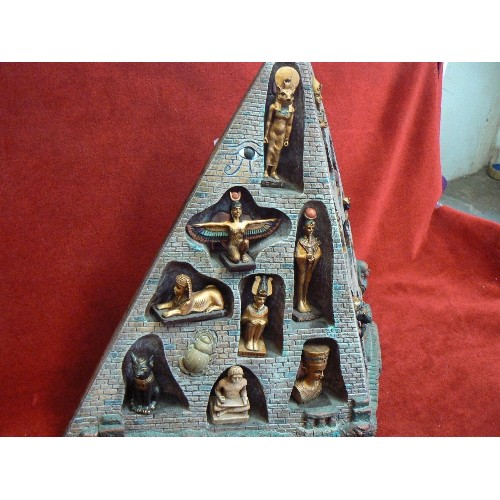 80 - DECORATIVE PYRAMID DISPLAY. CONTAINING PHAROES, TUTANKHAMUN, SPHYNX ETC.