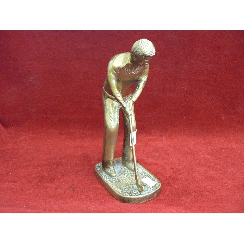 102 - HEAVY VINTAGE BRASS GOLFER FIGURE.