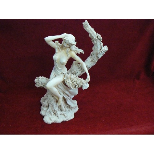 120 - HEAVY SEMI-NUDE FIGURINE OF MAIDEN WITH FLOWING HAIR.