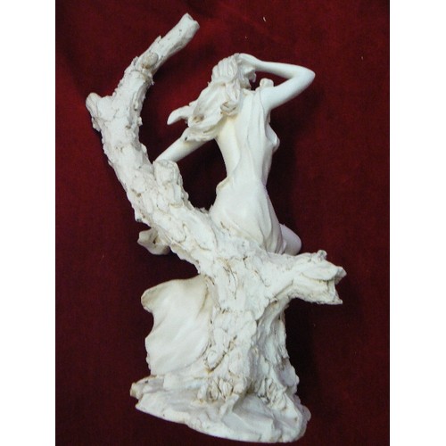 120 - HEAVY SEMI-NUDE FIGURINE OF MAIDEN WITH FLOWING HAIR.