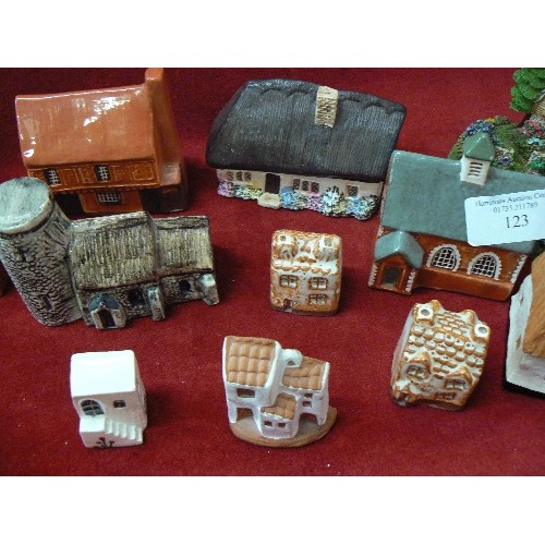 123 - FELSHAM-SUFFOLK, MINIATURE CERAMIC COTTAGES, ALSO LEONARDO COTTAGE, HAND-MADE CORNISH COTTAGE, AND A... 