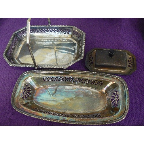 142 - GOOD QUALITY MIXED VINTAGE SILVER-PLATE ITEMS. TRAYS, PLATTERS, TEAPOTS ETC ETC.