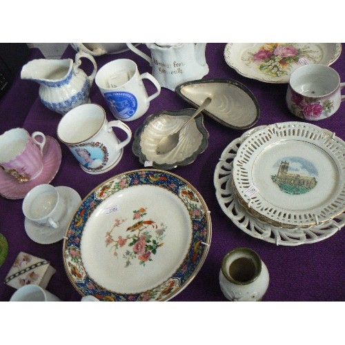 149 - MIXED VINTAGE CERAMICS. INC PLATES, JUGS, CHAMBER POT, TRINKET BOXES, VASES, CUPS/SAUCERS, SOUVENIR ... 