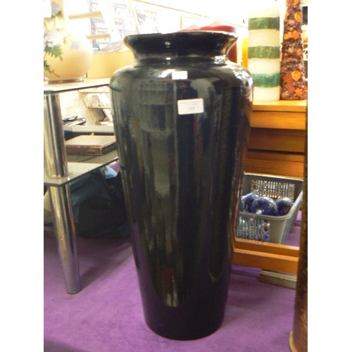 155 - LARGE BLACK CERAMIC VASE/UMBRELLA HOLDER.