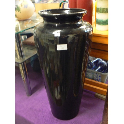 155 - LARGE BLACK CERAMIC VASE/UMBRELLA HOLDER.