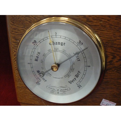 180 - DUO BAROMETER ON OAK WALL MOUNT.