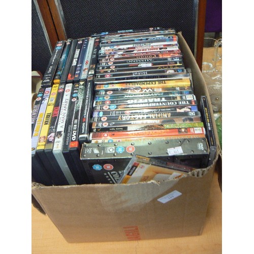 185 - BOX FULL OF DVD'S. INC TRAFFIC, THE COUNTERFEITERS, MISSING, KILLBILL, SCARFACE ETC.