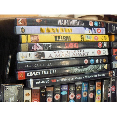 185 - BOX FULL OF DVD'S. INC TRAFFIC, THE COUNTERFEITERS, MISSING, KILLBILL, SCARFACE ETC.