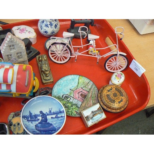 190 - MIXED VINTAGE TRINKETS ON A RED TRAY.