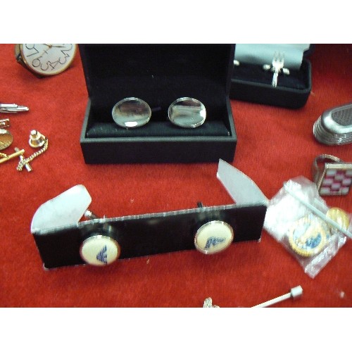 192 - TRAVEL ALARM, SETS OF CUFF-LINKS, SEKONDA WATCH ETC IN AN ARMANI BOX.