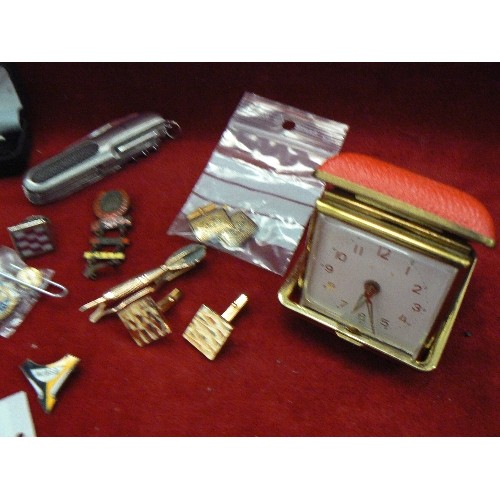 192 - TRAVEL ALARM, SETS OF CUFF-LINKS, SEKONDA WATCH ETC IN AN ARMANI BOX.