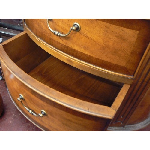 213 - UNUSUAL OVAL BARREL 3 DRAWER CHEST ON BUN FEET.