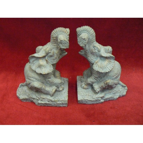 230 - PAIR OF ELEPHANT BOOKENDS. GREEN/GOLD FINISH.