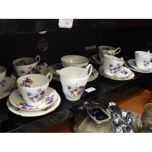 234 - CHINA TEA SET. 'MY FAIR LADY' GROSVENOR. JACKSON & GOSLING. MILK, SUGAR, CAKE PLATE. 6 X TRIOS. PURP... 