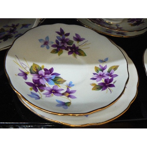 234 - CHINA TEA SET. 'MY FAIR LADY' GROSVENOR. JACKSON & GOSLING. MILK, SUGAR, CAKE PLATE. 6 X TRIOS. PURP... 