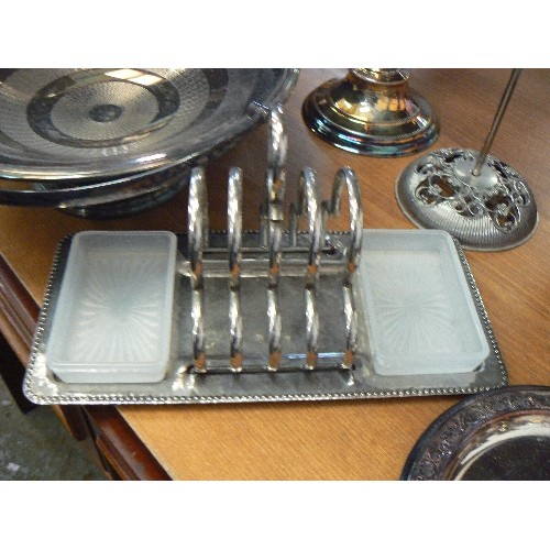 269 - SILVER-PLATE AND ALSO STAINLESS STEEL ITEMS. INC  COOPER BROTHERS CANDELABRAS. SERVING DISHES, PLATT... 