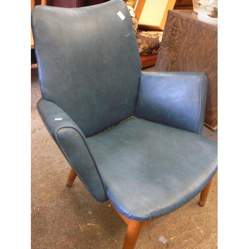 279 - TEAL FAUX LEATHER ARMCHAIR.