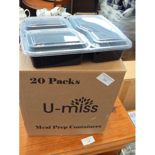 297 - NEW MEAL PREP CONTAINERS WITH LIDS BY U-MISS. MAYBE LESS THAN 20 AS BOX OPENED?.