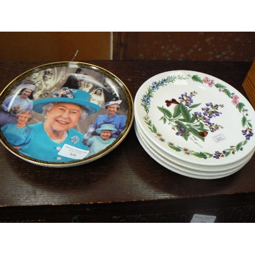 306 - SET OF 4 X 'HERBS BY ROYAL WORCESTER' LIMITED EDITION PLATES. ALSO 3 X DANBURY MINT QUEEN ELIZABETH ... 